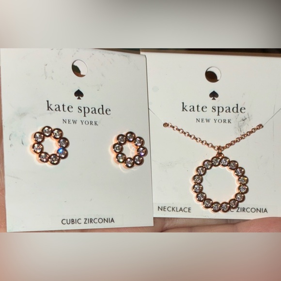 KATE SPADE SET Full Circle CZ Crystal-Filled Necklace & Earrings Rose Gold NWT - Picture 1 of 9